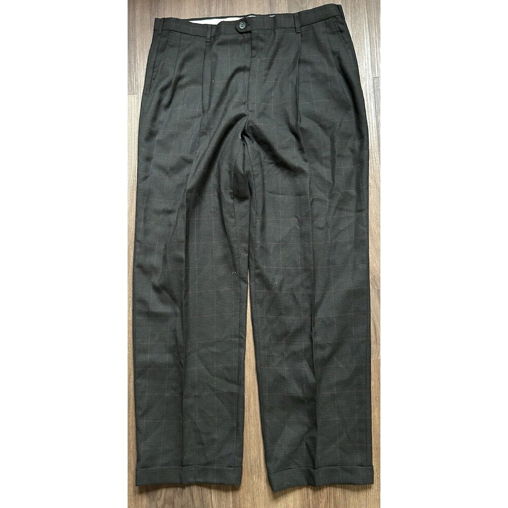 Christian Dior Monsieur Pants Wool Gray Plaid Straight Leg Office